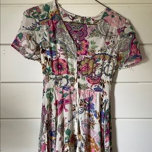 White and Pink Flowy Maxi Dress with Buttons